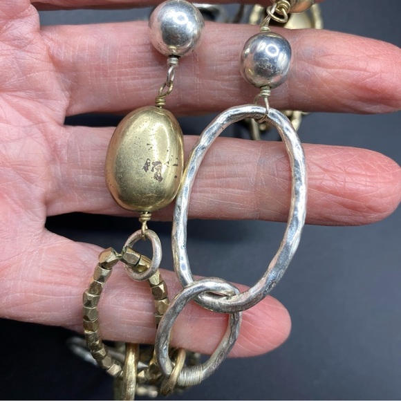 SIGRID OLSEN Gold Siver Textured Links & Beads Toggle Clasp Necklace - Picture 2 of 7